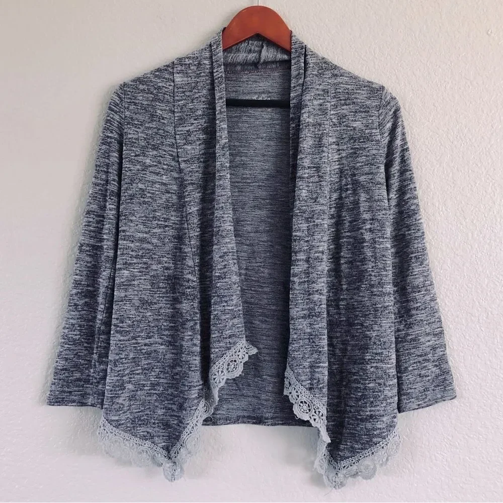 Girls Justice Gray Lace Cardigan Shrug Sweater 7